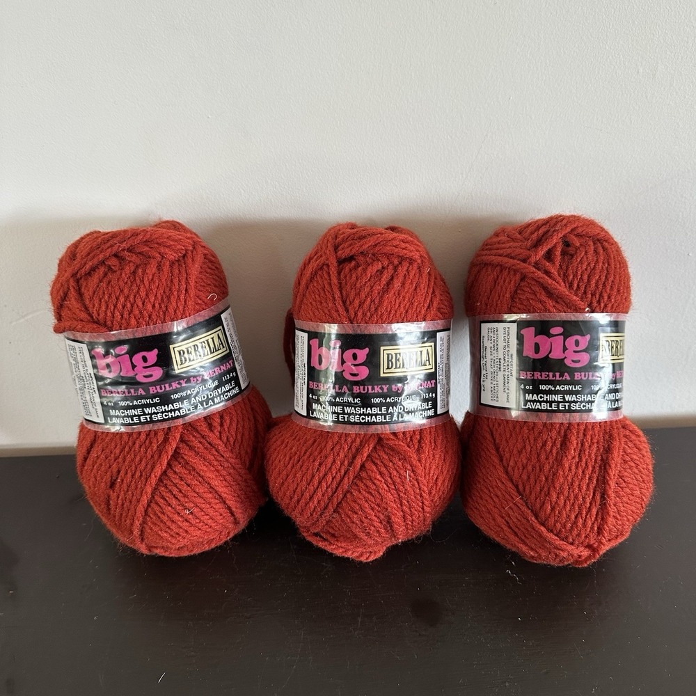VTG Bernat Big Berella Yarn Bulky Chunky 4 Oz Acrylic Orange 3 Skeins